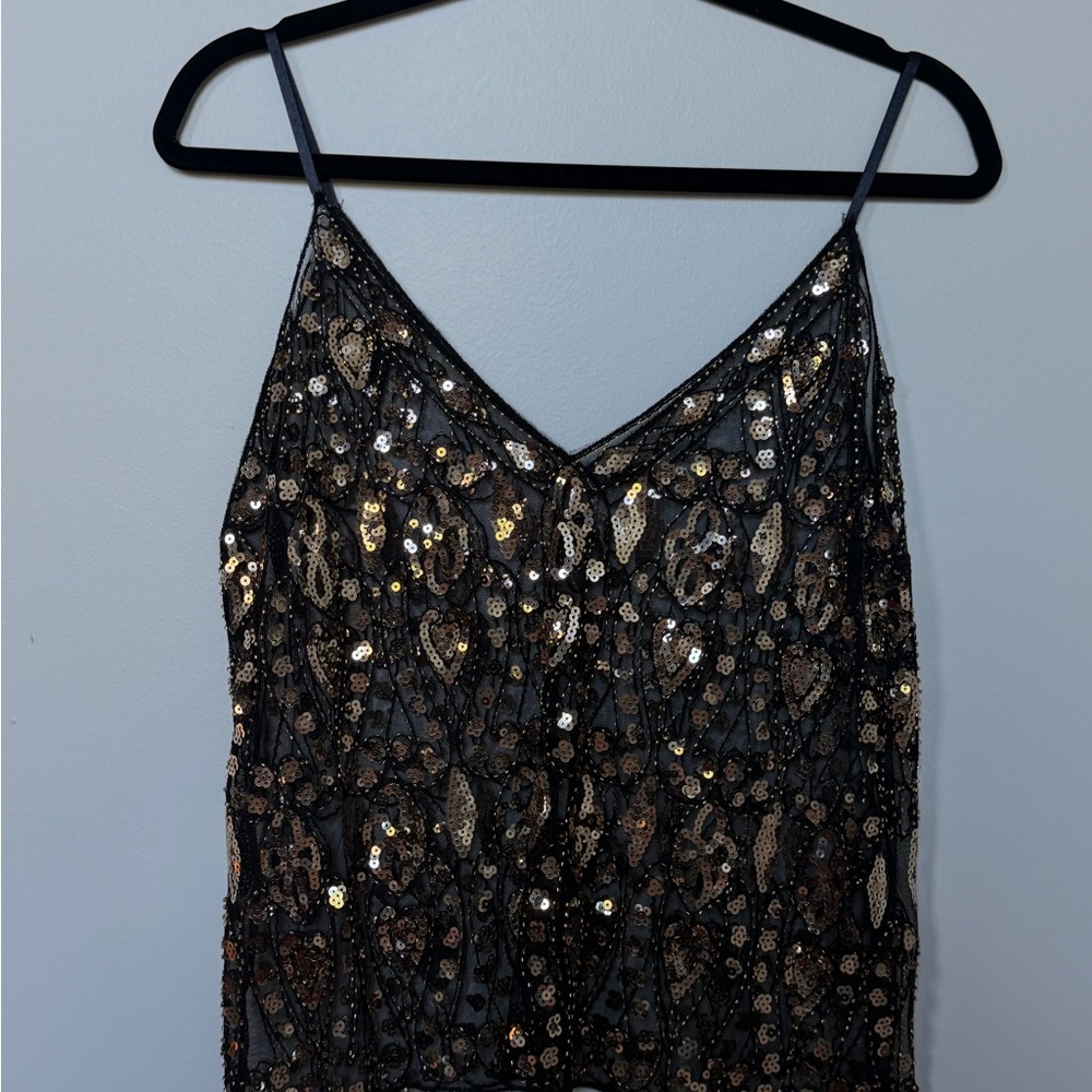Sequined Black & Gold V-Neck Cami Top